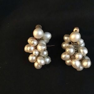 Vintage Cluster of Pearls Screw Back Earrings
